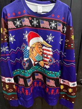 Men's Crewneck Holiday Graphic Sweater - Purple Novelty Pullover